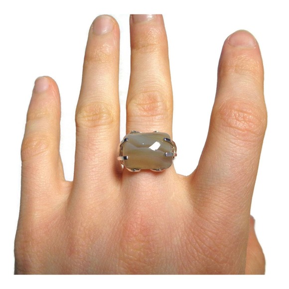 925 Sterling Silver Agate Ring, Natural Agate Ring Size 7.5, Custom Made Gift - Picture 2 of 9